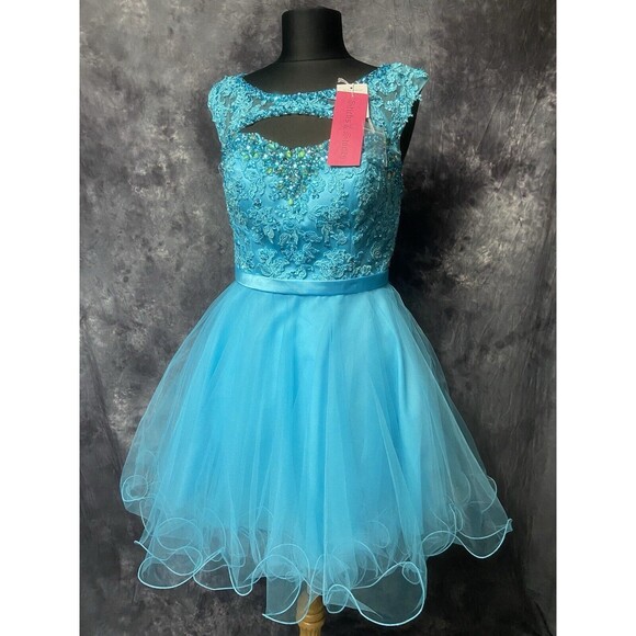 Morilee NWT Size 10 Beaded Lace Keyhole Dress #9335 Freeze Blue Homecoming $290